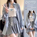 Set xinh 3 món chân váy+ croctop + sơ mi khoác ngoài SN0043